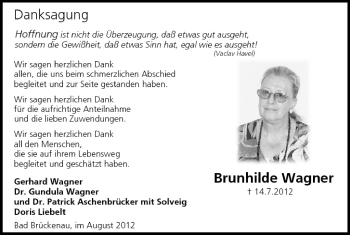Anzeige von Brunhilde Wagner von MGO