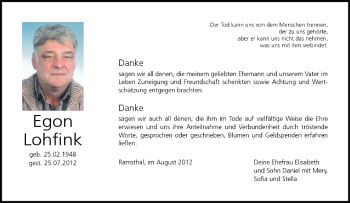 Anzeige von Egon Lohfink von MGO