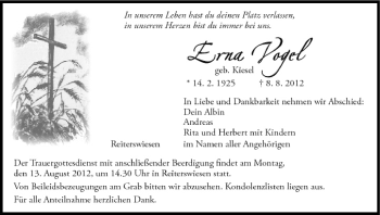 Anzeige von Erna Vogel von MGO