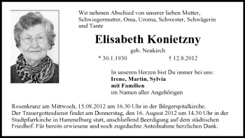 Anzeige von Elisabeth Konietzny von MGO