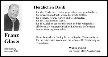 Anzeige von Franz Glaser von MGO