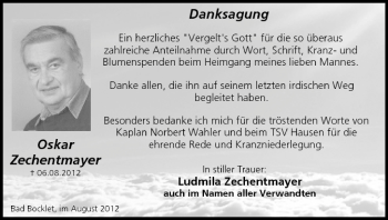 Anzeige von Oskar Zechentmayer von MGO