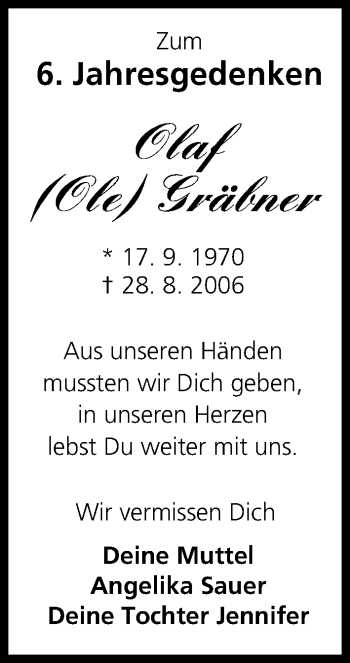 Anzeige von Olaf Gräbner von MGO