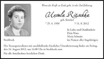 Anzeige von Ursula Rischka von MGO