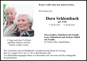 Anzeige von Dora Schlembach von MGO