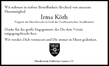 Anzeige von Irma Köth von MGO