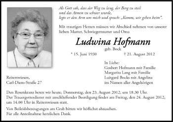 Anzeige von Ludwina Hofmann von MGO