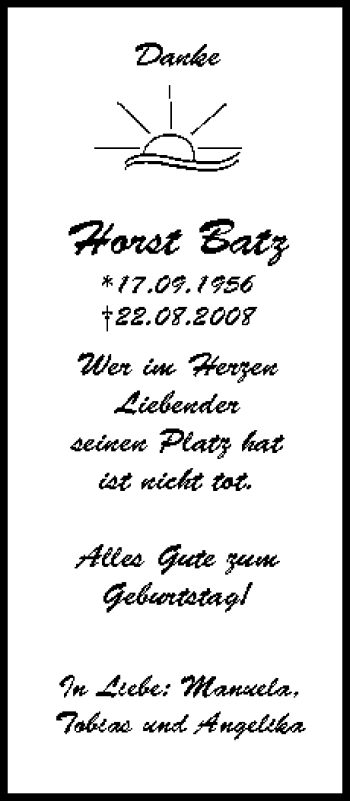 Anzeige von Horst Batz von MGO