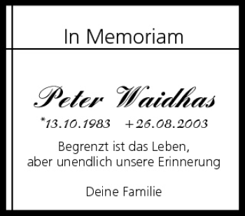 Anzeige von Peter Waidhas von MGO