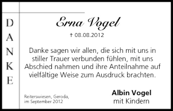 Anzeige von Erna Vogel von MGO