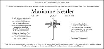 Anzeige von Marianne Kestler von MGO