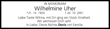 Anzeige von Wilhelmine Uher von MGO