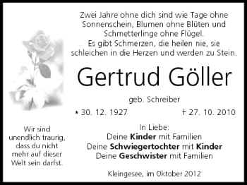 Anzeige von Gertrud Göller von MGO