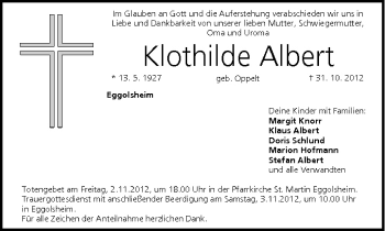 Anzeige von Klothilde Albert von MGO