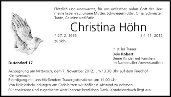 Anzeige von Christina Höhn von MGO