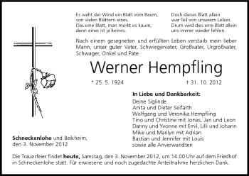 Anzeige von Werner Hempfling von MGO