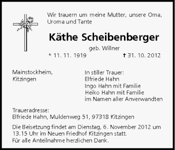 Anzeige von Käthe Scheibenberger von MGO