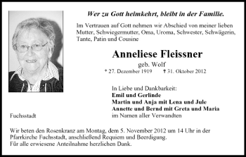 Anzeige von Anneliese Fleissner von MGO