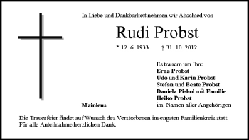 Anzeige von Rudi Probst von MGO