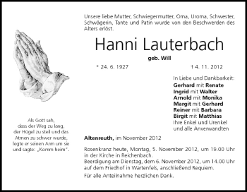 Anzeige von Hanni Lauterbach von MGO