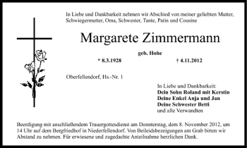 Anzeige von Margarete Zimmermann von MGO