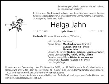 Anzeige von Helga Jahn von MGO