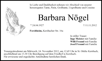Anzeige von Barbara Nögel von MGO