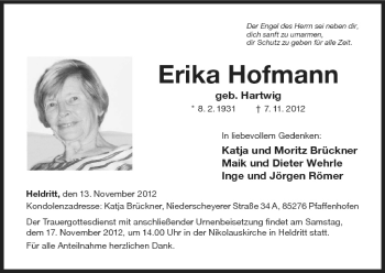 Anzeige von Erika Hofmann von MGO