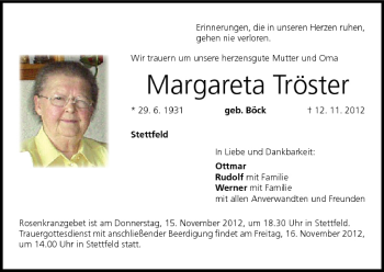 Anzeige von Margareta Tröster von MGO
