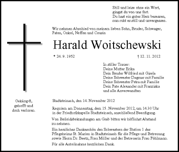 Anzeige von Harald Woitschewski von MGO