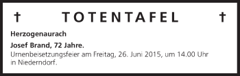 Anzeige von Totentafel vom 24.06.2015 von MGO