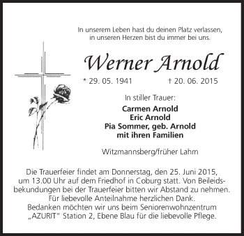 Anzeige von Werner Arnold von MGO