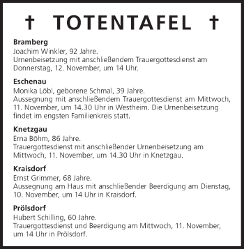 Anzeige von Totentafel vom 10.11.2015 von MGO
