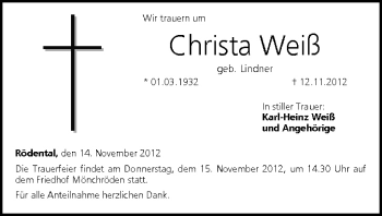 Anzeige von Christa Weiß von MGO