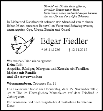 Anzeige von Edgar Fiedler von MGO
