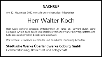 Anzeige von Walter Koch von MGO