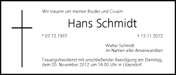 Anzeige von Hans Schmidt von MGO
