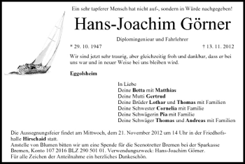 Anzeige von Hans-Joachim Görner von MGO