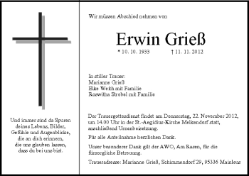 Anzeige von Erwin Grieß von MGO