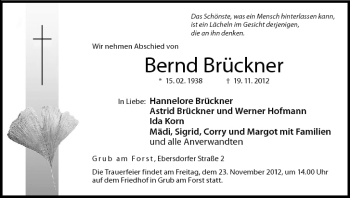 Anzeige von Bernd Brückner von MGO
