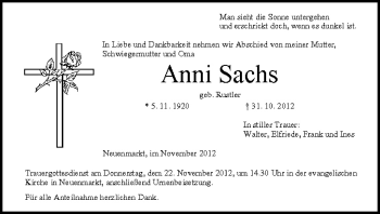 Anzeige von Anni Sachs von MGO
