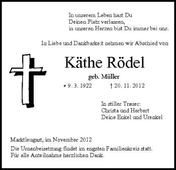 Anzeige von Käthe Rödel von MGO