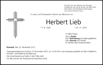 Anzeige von Herbert Lieb von MGO