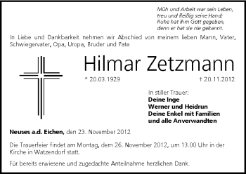 Anzeige von Hilmar Zetzmann von MGO