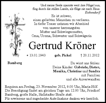 Anzeige von Gertrud Kröner von MGO