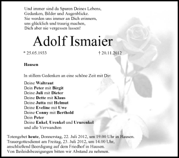 Anzeige von Adolf Ismaier von MGO