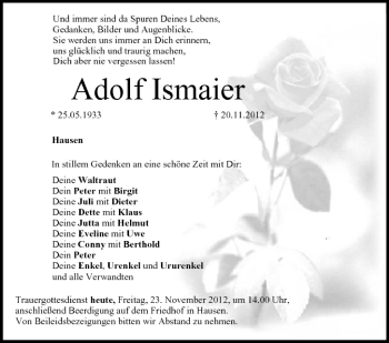 Anzeige von Adolf Ismaier von MGO