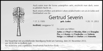 Anzeige von Gertrud Severin von MGO