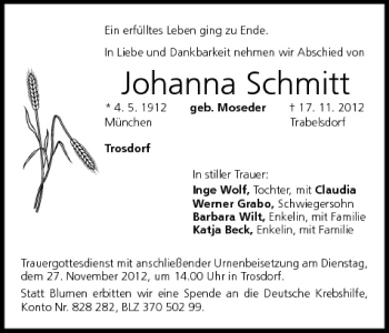 Anzeige von Johanna Schmitt von MGO