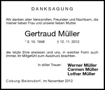 Anzeige von Gertraud Müller von MGO